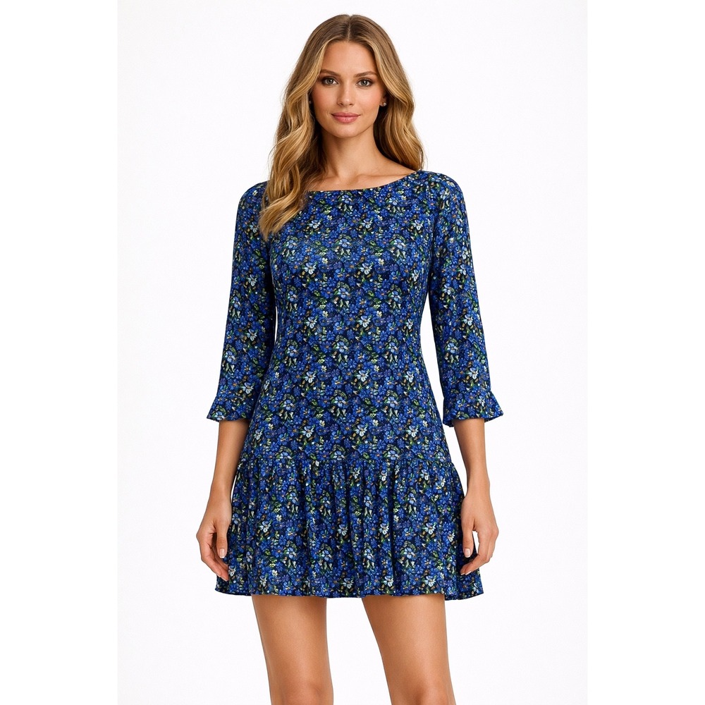 Free People Navy Floral Print Cutout Back Mini Dress M